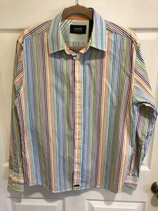Nick(it) Men’s Shirt Size M Purple Green Coral Yellow Vert Stripes L/S Exc Cond - Picture 1 of 7