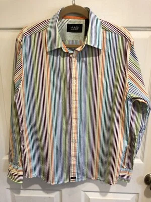 Nick(it) Mens Shirt Sz Medium M Purple Green Coral  Vertical Stripes Long Sleeve - Image 1 of 4