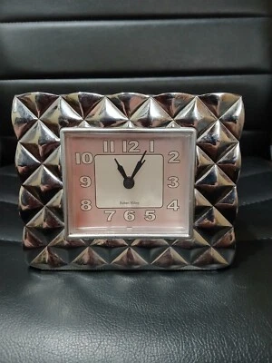 Robert Abbey MCM Chrome Block Quilted Battery Table Alarm Clock Pink Face - Image 1 of 4