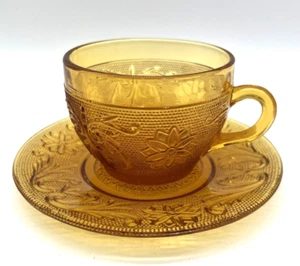 Vintage Indiana Glass Tiara Sandwich Amber Cup and Saucer Set - Picture 1 of 4