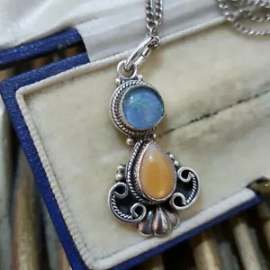 Suarti 925 Sterling Silver Necklace, Australian Opal Pendant, Mother Of Pearl - Picture 1 of 8