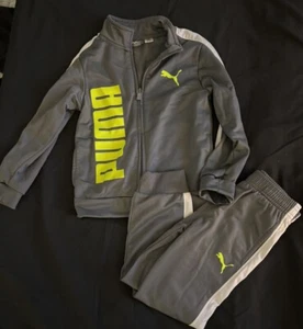 Youth Boys Size 5 Puma Sweat Suit Gray Lime Green - Picture 1 of 3