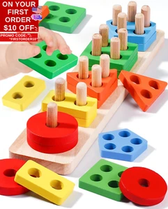 Montessori Toys for 1 2 3 Year Old Boy Girl, Wooden Sensory Toys for Toddlers 1- - Picture 1 of 12