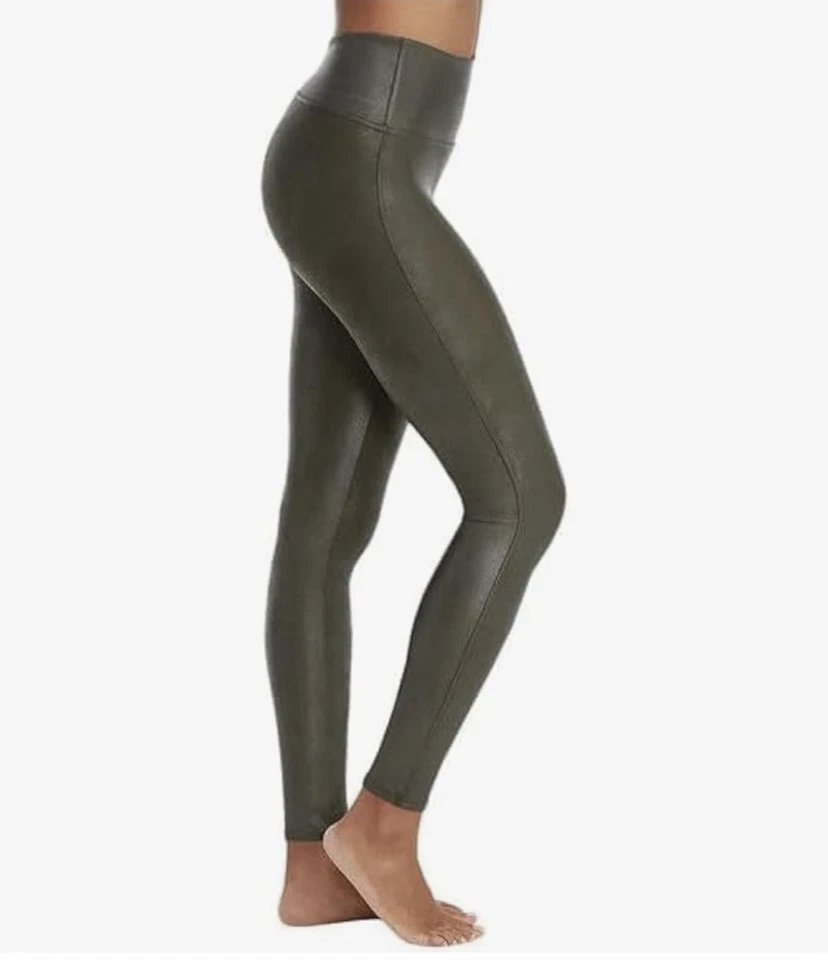 Leggings Spanks para mujer grandes verdes imitación cuero camuflaje brillo elástico tiro medio Foto 1 de 4