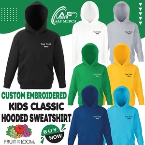 Personalised Embroidered Fruit of the Loom Kids Classic Hooded Sweatshirt SS273 - Picture 1 of 18