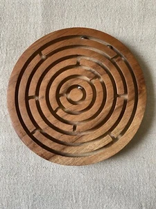 Hand Made Round Labyrinth Maze Wooden Toys Brain Teaser Puzzle Game Brown India - Picture 1 of 21
