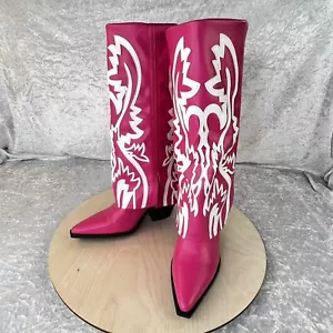 Azalea Wang 'Rodeo for the Runway' Western Fold Over Knee Boot Pink Size 8.5 - Picture 1 of 23