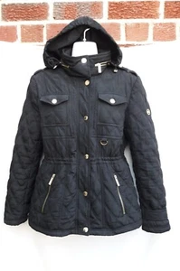 Michael Kors Hooded Size PM Quilted Black Women's Coat Logo - Picture 1 of 14