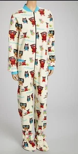 Lazy One Owl Print Adult Fleece One Piece Footed Pajamas Sz XXS - Picture 1 of 3