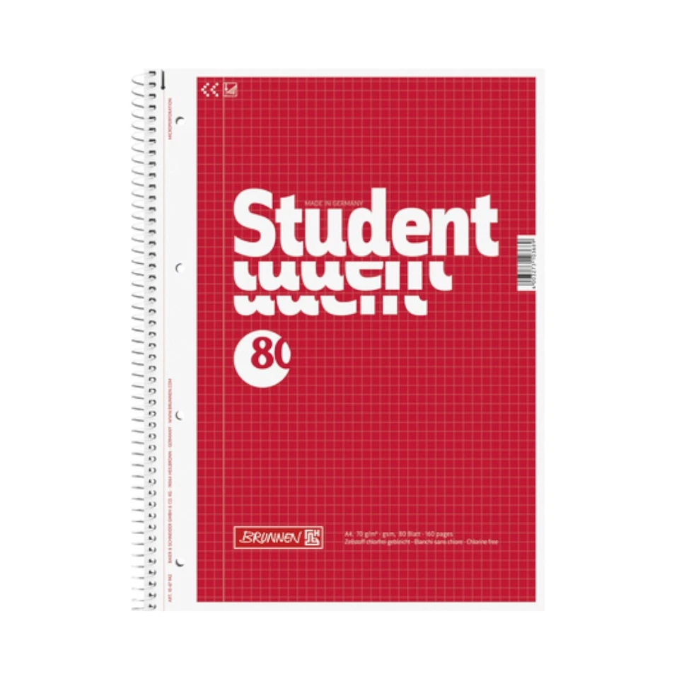 Brunnen Collegeblock Student A4 kariert mit Randlinie rot 80 Blatt - Bild 1 von 1