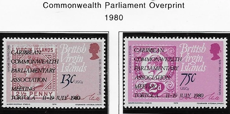 Islas Vírgenes, Scott 389-390, 1980, sobreimpresión del Parlamento, MOG, NH, F/VF Foto 1 de 1