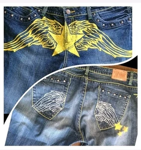 Azzure Mens 38x34 Blue Baggy Denim Jeans Hip Hop Skater Jnco Star Style VTG Y2K  - Picture 1 of 21