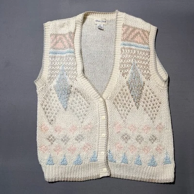 Allison Smith Vintage Women's Cream Knit Fair Isle Vest Sweater Large - Image 1 of 3
