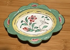 Beautiful Enamel On Brass Trinket Floral Dish 6x4.25” - Picture 1 of 8