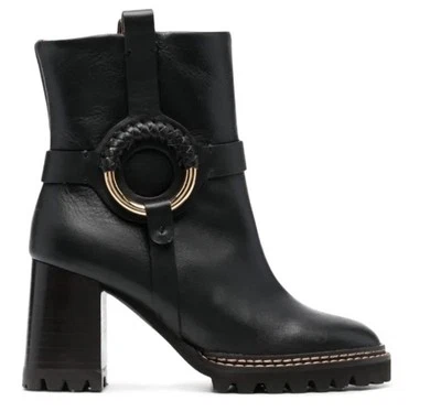 Botines See by Chloé Negro Hana Cuero Tacón Nuevos $619 Talla EU 38, US 8 Foto 1 de 4
