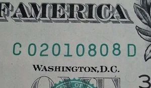 $1 Low Sum (19) 02010808 Fancy Serial Number One Dollar Bill  - Picture 1 of 3
