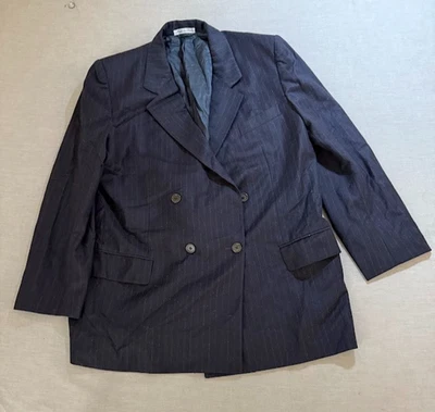 Шерстяной и кашемировый мужской блейзер Burberrys для взрослых 40 темно-синий в полоску на пуговицах - Изображение 1 из 4