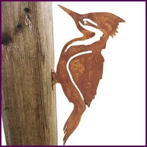 Elegant Garden Stake Design Pileated Bird Rusty Iron Crafts Bird Shaped Art - Picture 1 of 24