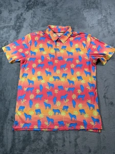 Chubbies Polo Shirt Mens XL Orange Yellow Gradient Tropical Wolves Palms Stretch - Picture 1 of 10