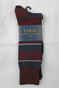 Polo Ralph Lauren 2er-Pack Anzugsocken für Herren ~ 1 Paar Streifen ~ 1 Paar marineblau ~ neu mit Etikett - Bild 1 von 1