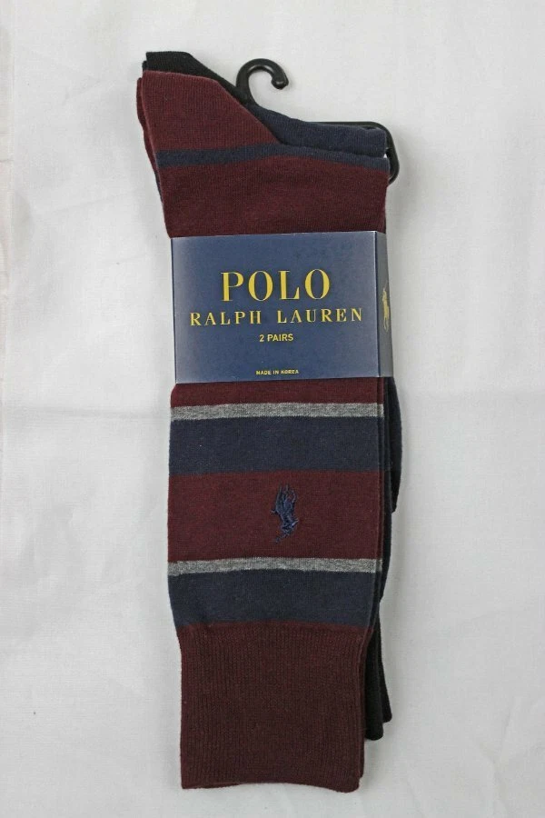 Paquete de 2 calcetines de vestir POLO Ralph Lauren para hombre ~ 1 par de rayas ~ 1 par azul marino ~ nuevos con etiquetas Foto 1 de 1