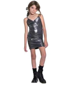 With Jules Metallic Ruched Mini Dress Big Girls S Black Surplice Neck Back Zip - Picture 1 of 16
