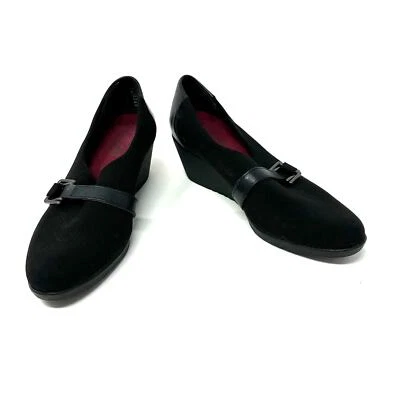 Zapatos Munro Talla 8.5 Negros 2" Tacón de Cuña Cuero Hebilla Formal Negocios Trabajo Foto 1 de 4