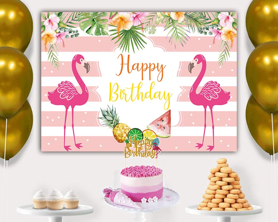Fondo de foto de cumpleaños Mocsicka flamenco Aloha Hula Baby Sh Foto 1 de 4