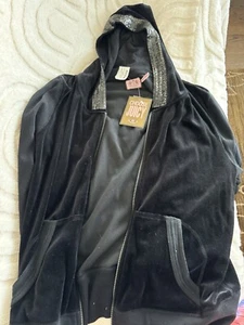 Vintage Juicy Couture Velour Track Suit Hoodie Jacket Black Size  2 X Y2K - Picture 1 of 10