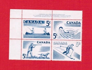 1957 # 368a PLATE BLOCK 1 # PB 1 UL MINT CANADA STAMPS RECREATION SPORTS Ev1 - Picture 1 of 1