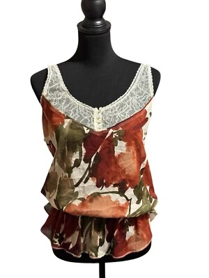 Camisa Boho Campesina Abercrombie & Fitch Para Mujer’s L Floral Chifón Encaje Foto 1 de 4