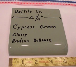 1 pc. Cypress Green: Glossy Radius Bullnose Ceramic Tile 4-1/4" by Daltile Co. - Picture 1 of 12