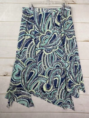 Chico's Skirt Sz 2 Womens L Pull On Blue Mosaic Mesh Beach Midi Asymmetrical NWT - Image 1 of 4