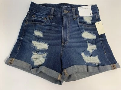 Pantalones cortos de mezclilla Aeropostale para mujer 6 desgastados puños tiro alto curvilíneos midi 3” NUEVO Foto 1 de 4