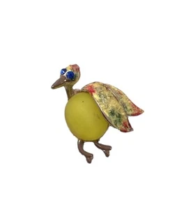 2 broches alfileres de pájaro vintage estilo vientre gelatina piedra amarilla tono dorado pintados a mano - Imagen 1 de 4