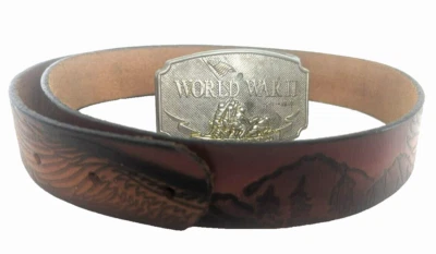 Cinturón Western Eagle Cuero Repujado Segunda Guerra Mundial Hebilla Recordada Para Hombre 42 Marrón Foto 1 de 4