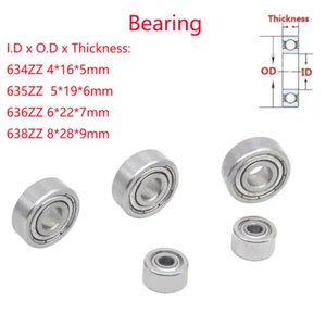 Deep Groove Ball Ball Double Shielded Bearing 634ZZ 635 636 638ZZ Bearing Steel - Photo 1/5