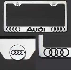 New Chrome T304 License Plate Frame Fit Audi Black Letter Laser Etched Engraved - Bild 1 von 7