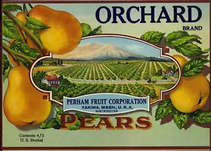 Etichetta pera marca frutteto - Perham Fruit Corporation - Yakima Washington - Foto 1 di 1