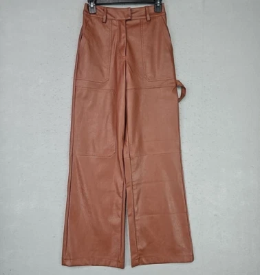 FOREVER 21 Carpenter Cargo Pants Womens XS Brown Faux Leather Chic Trendy NWT - Image 1 of 4