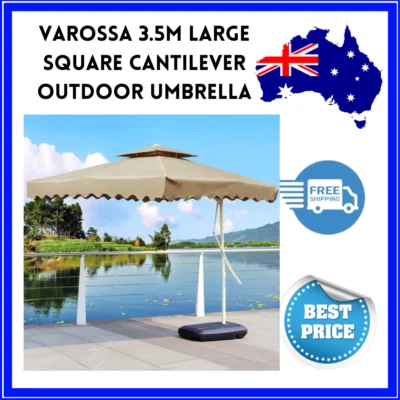 Большой консольный квадратный зонт для открытого солнечного бассейна Varossa 3,5 м (бежевый / желтовато-коричневый) Австралия - Изображение 1 из 4