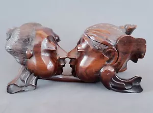 Antique Japanese heavy wood carved Heads , 8.5 inches - Picture 1 of 12