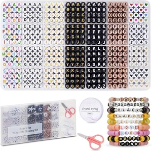500/1400 Letter Beads Kit 6 Colors 4X7Mm Alphabet Beads, Number Beads Heart Bead - Picture 1 of 20