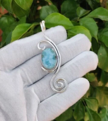 Schönheit Karibik Larimar Edelstein 925 Sterlingsilber Handgemacht Anhänger S-42 - Bild 1 von 4