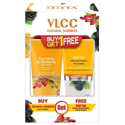VLCC Turmeric & Berberis + Anti Tan Face Wash 150gm (Buy 1 Get 1 Free). - Image 1 of 4