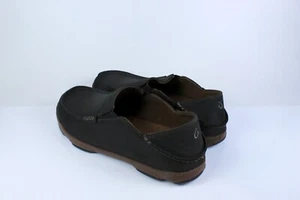 Olukai Moloa Loafers Slip On Black/Toffee Leather Shoes Men's Size 9.5 - Picture 1 of 7