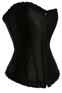 Vollbrust Corsage schwarz Gothic Korsett Satin Wäschebeutel - Picture 1 of 1