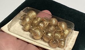 Antique VTG Gold Ribbed Metal Beads In Original Packaging