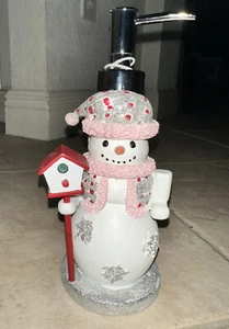 Home Pink Christmas Snowman Soap Dispenser Decor Pastel NEW - Picture 1 of 2