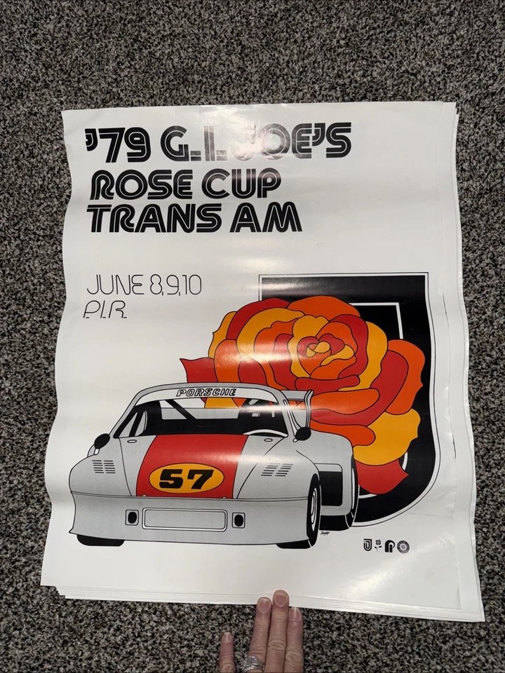 Póster vintage 1979 G.I Joes Rose Cup Trans Am P.I.R Porsche Racing ¡Auténtico! Foto 1 de 4